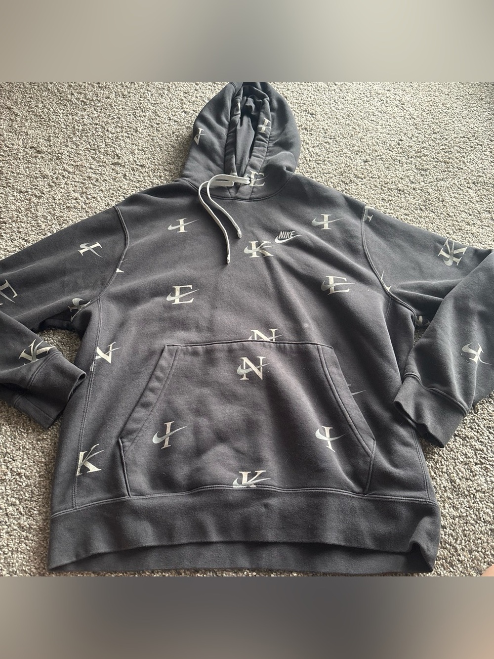 Nike Black Hoodie with Allover Light Gray Logo Print
